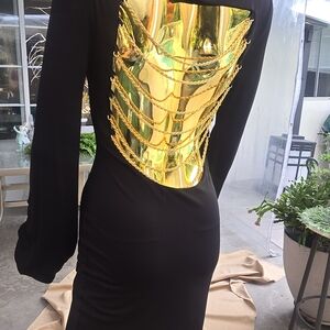 Black,Backless Lycra VINTAGE  DressW/Gold Chain Details By ALFABETA EUROPEANmade